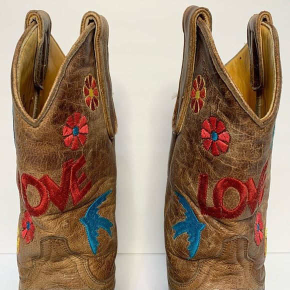 Old Gringo Brown Floral LOVE Embroidered Checruda Leather Cowboy Boots Size 8.5 - Picture 5 of 12